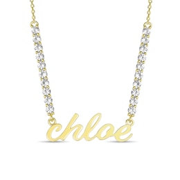 White Lab-Created Sapphire Lowercase Script Nameplate Necklace (1 Name)