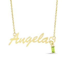 Baguette-Cut Birthstone Charm Script Nameplate Necklace (1 Name)
