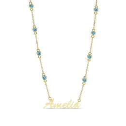 Gemstone Station Chain Script Nameplate Necklace (1 Stone and Name)