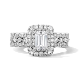 Vera Wang Love Collection 1 CT. T.W. Emerald-Cut Diamond Frame Bridal Set in 14K White Gold