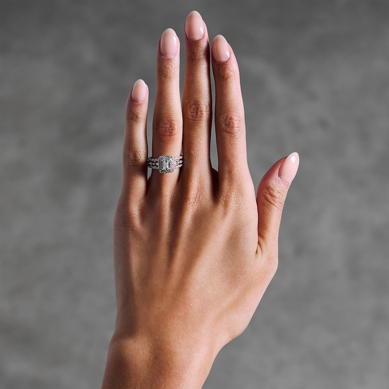 Main Image 2 of Vera Wang Love Collection 1 CT. T.W. Emerald-Cut Diamond Frame Bridal Set in 14K White Gold