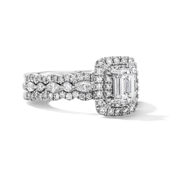 Vera Wang Love Collection 1 CT. T.w. Emerald-Cut Diamond Frame Bridal Set in 14K White Gold