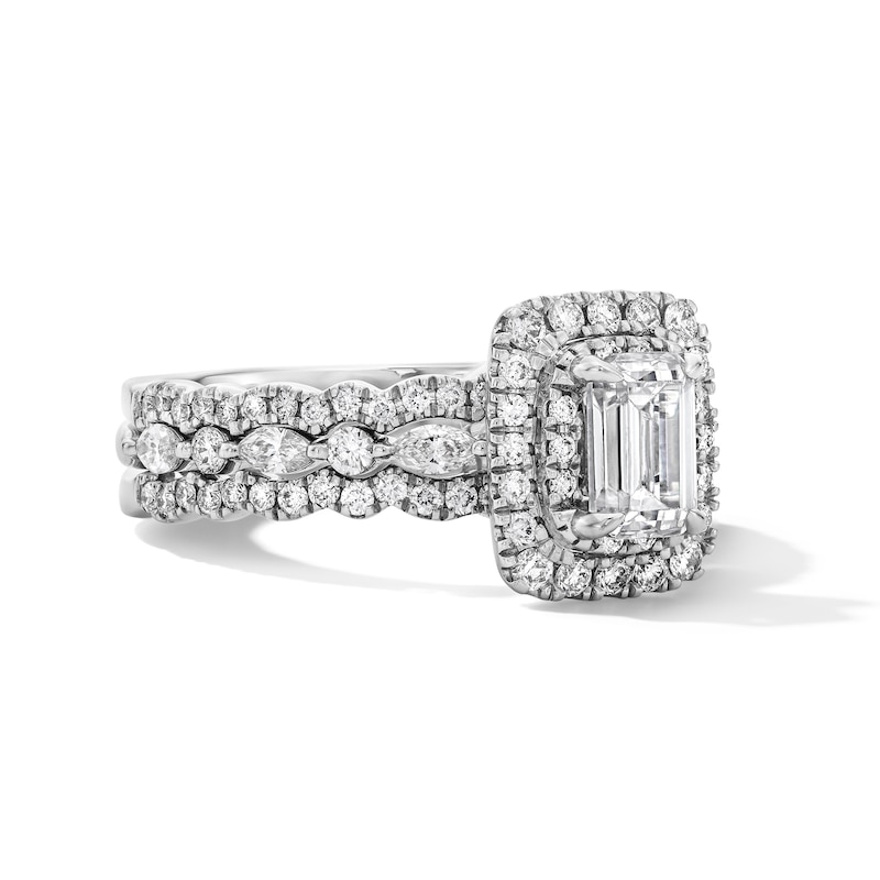 Main Image 4 of Vera Wang Love Collection 1 CT. T.W. Emerald-Cut Diamond Frame Bridal Set in 14K White Gold