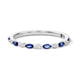 Vera Wang Love Collection 1/15 CT. T.W. Diamond and Marquise-Cut Sapphire Wedding Band in 14K White Gold