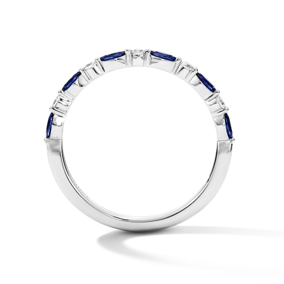 Vera Wang Love Collection 1/15 CT. T.w. Diamond and Marquise-Cut Sapphire Wedding Band in 14K White Gold