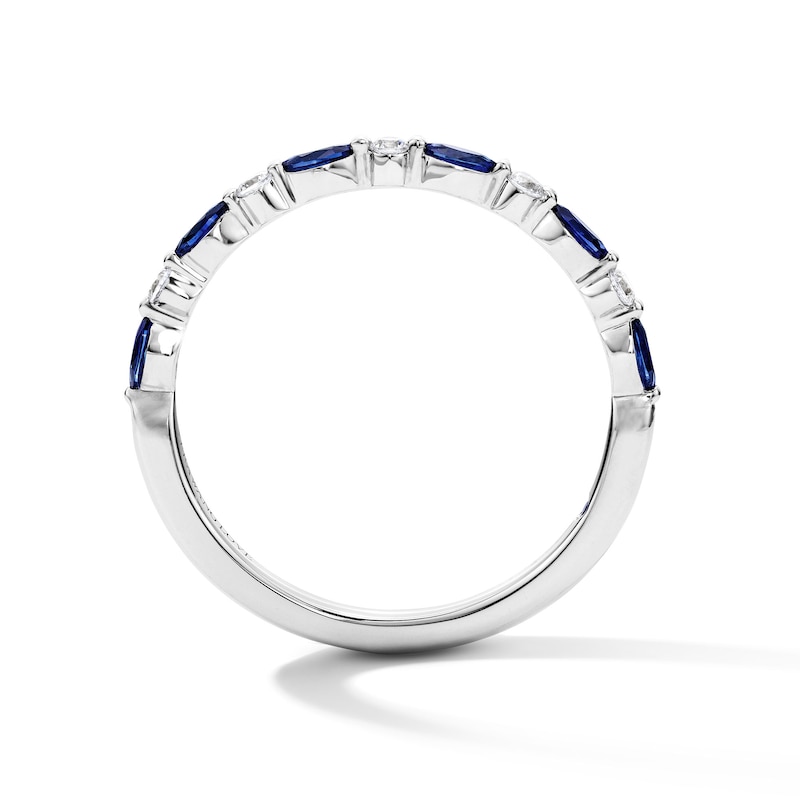 Main Image 3 of Vera Wang Love Collection 1/15 CT. T.W. Diamond and Marquise-Cut Sapphire Wedding Band in 14K White Gold