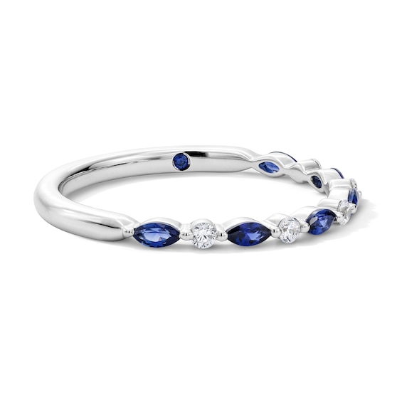 Vera Wang Love Collection 1/15 CT. T.w. Diamond and Marquise-Cut Sapphire Wedding Band in 14K White Gold
