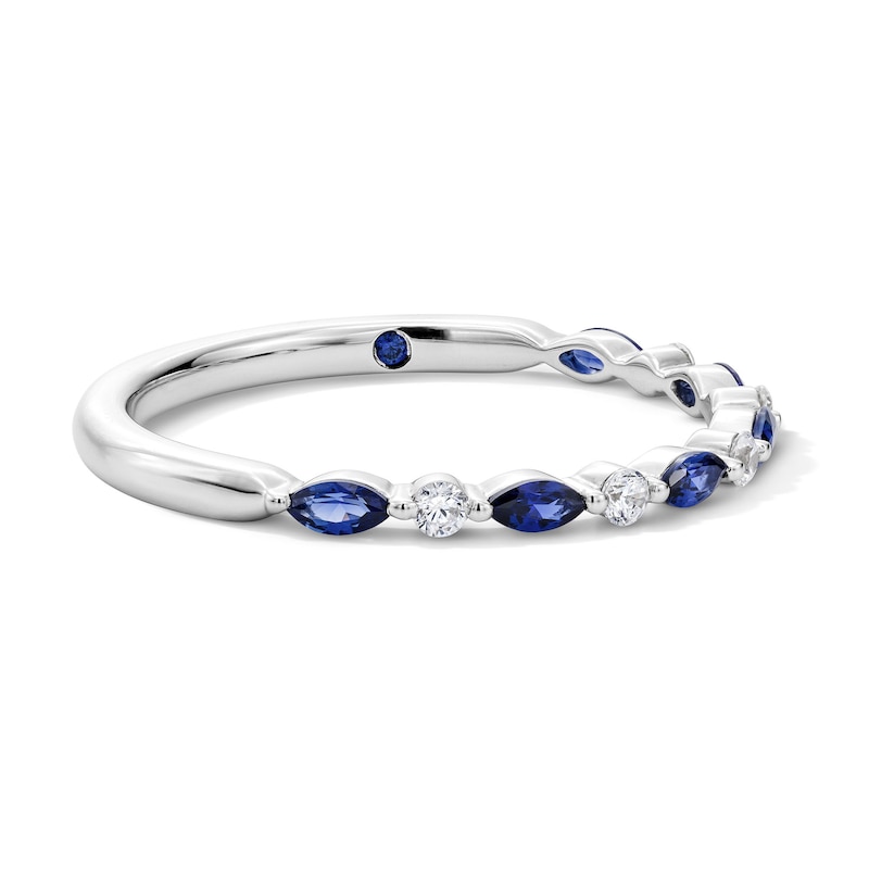 Main Image 4 of Vera Wang Love Collection 1/15 CT. T.W. Diamond and Marquise-Cut Sapphire Wedding Band in 14K White Gold