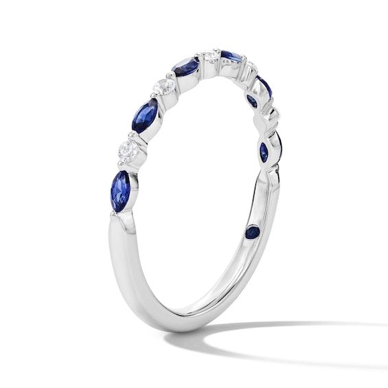 Vera Wang Love Collection 1/15 CT. T.w. Diamond and Marquise-Cut Sapphire Wedding Band in 14K White Gold