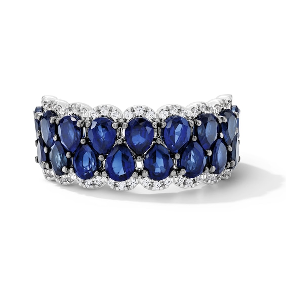 Vera Wang Love Collection 1/5 CT. T.w. Diamond and Pear-Shaped Sapphire Anniversary Band in 14K White Gold