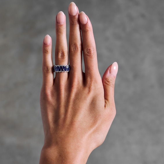 Vera Wang Love Collection 1/5 CT. T.w. Diamond and Pear-Shaped Sapphire Anniversary Band in 14K White Gold