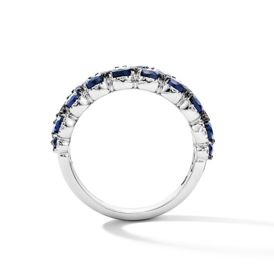 Vera Wang Love Collection 1/5 CT. T.w. Diamond and Pear-Shaped Sapphire Anniversary Band in 14K White Gold