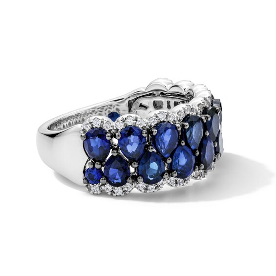 Vera Wang Love Collection 1/5 CT. T.w. Diamond and Pear-Shaped Sapphire Anniversary Band in 14K White Gold
