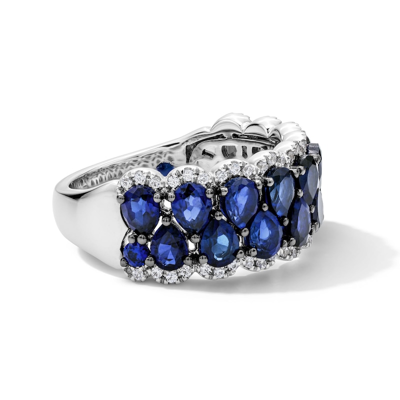 Main Image 4 of Vera Wang Love Collection 1/5 CT. T.W. Diamond and Pear-Shaped Sapphire Anniversary Band in 14K White Gold