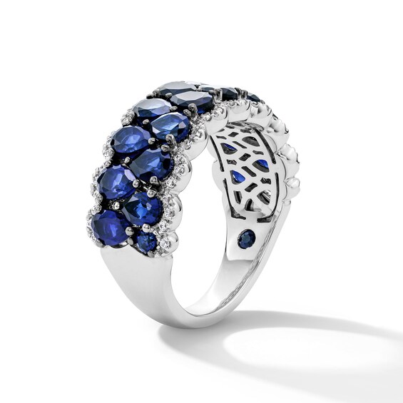 Vera Wang Love Collection 1/5 CT. T.w. Diamond and Pear-Shaped Sapphire Anniversary Band in 14K White Gold