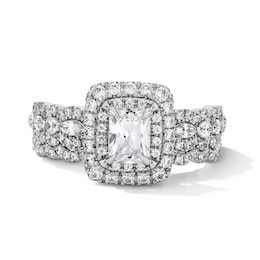 Vera Wang Love Collection 1-1/4 CT. T.W. Radiant-Cut Diamond Frame Bridal Set in 14K White Gold (I/SI2)