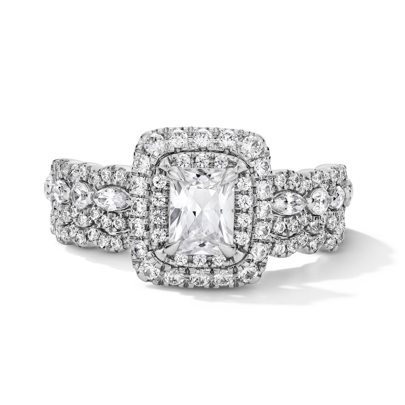 Main Image 1 of Vera Wang Love Collection 1-1/4 CT. T.W. Radiant-Cut Diamond Frame Bridal Set in 14K White Gold (I/SI2)
