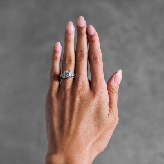 Vera Wang Love Collection 1-1/4 CT. T.w. Radiant-Cut Diamond Frame Bridal Set in 14K White Gold (I/Si2)