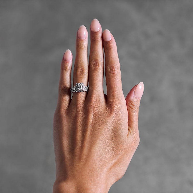 Main Image 2 of Vera Wang Love Collection 1-1/4 CT. T.W. Radiant-Cut Diamond Frame Bridal Set in 14K White Gold (I/SI2)