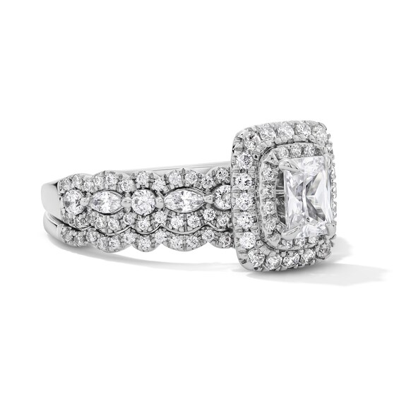 Vera Wang Love Collection 1-1/4 CT. T.w. Radiant-Cut Diamond Frame Bridal Set in 14K White Gold (I/Si2)
