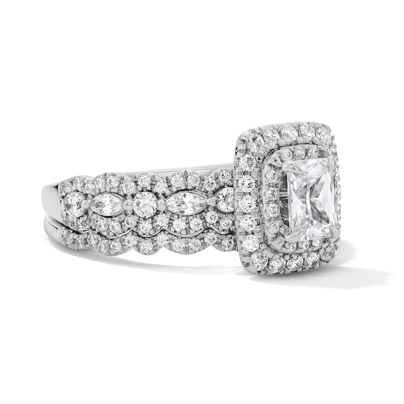 Main Image 4 of Vera Wang Love Collection 1-1/4 CT. T.W. Radiant-Cut Diamond Frame Bridal Set in 14K White Gold (I/SI2)