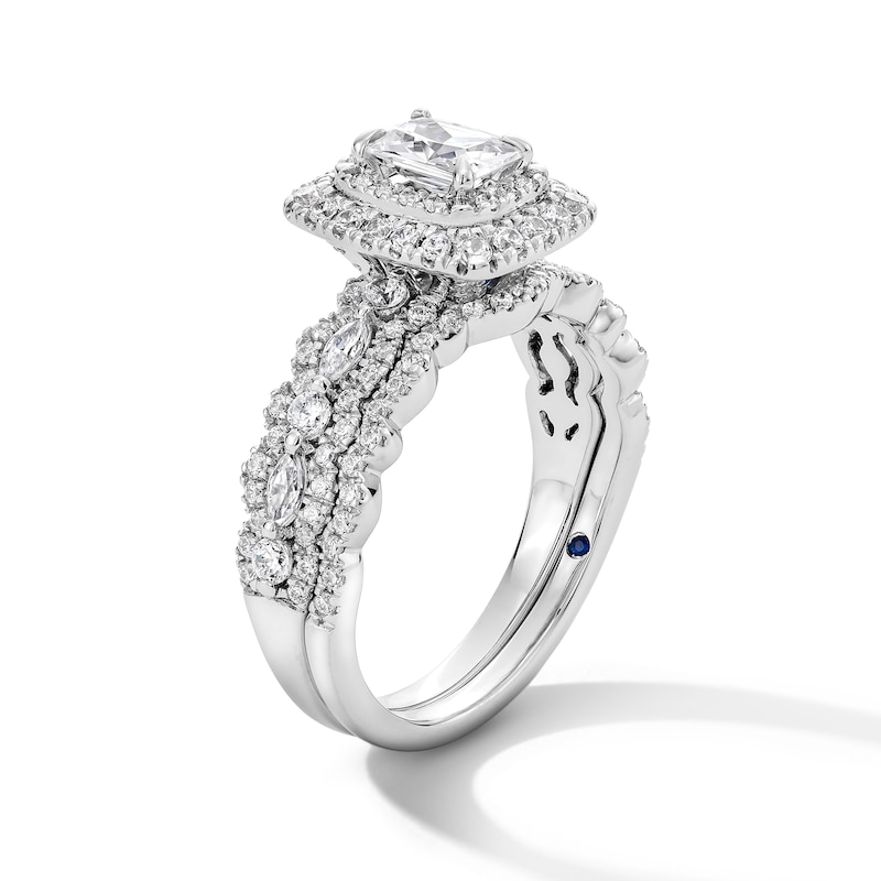 Main Image 5 of Vera Wang Love Collection 1-1/4 CT. T.W. Radiant-Cut Diamond Frame Bridal Set in 14K White Gold (I/SI2)