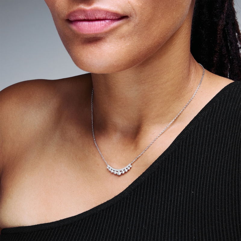 Main Image 2 of 1 CT. T.W. Journey Certified Lab-Grown Diamond Curved Bar Necklace in Sterling Silver (F/VS2)