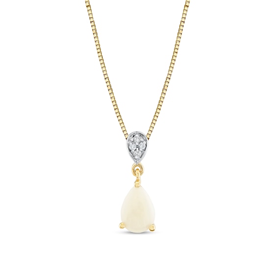 Pear-Shaped Opal and Diamond-Accent Drop Necklace in 14K Gold
