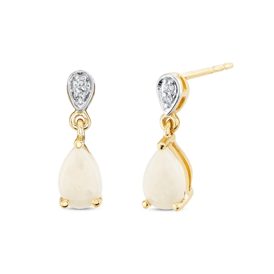 Pear -Shaped Opal and Diamond-Accent Drop Earrings in 14K Gold
