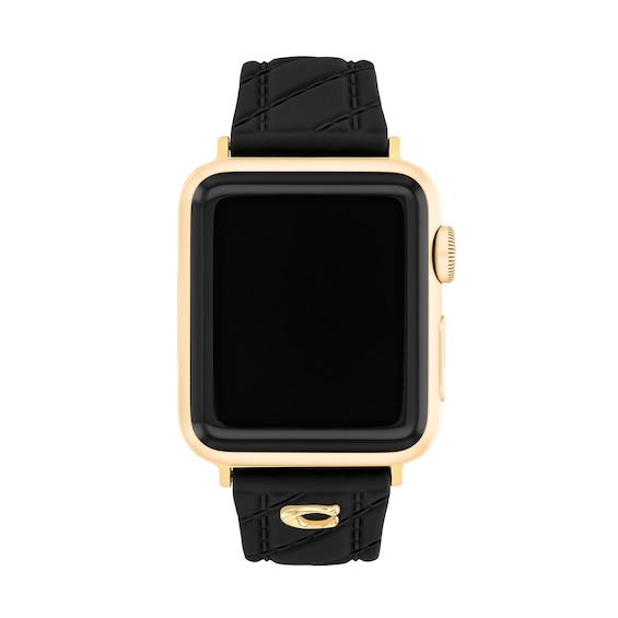 Ladies' Coach Apple Watch Straps Black Silicone Interchangeable Replacement Smart Watch Band (Model:14700317)