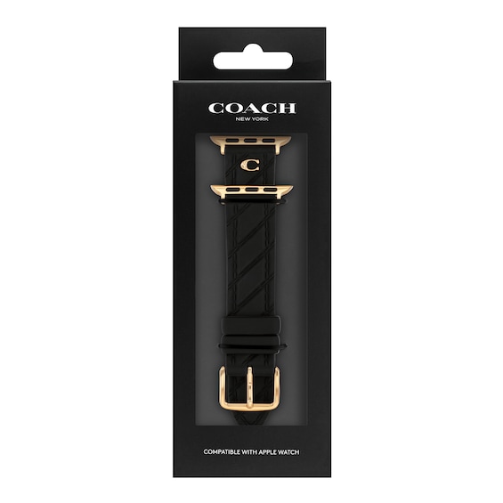 Ladies' Coach Apple Watch Straps Black Silicone Interchangeable Replacement Smart Watch Band (Model:14700317)