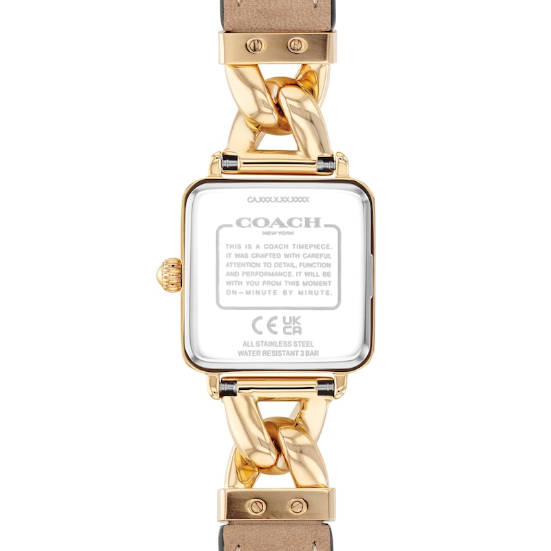 Main Image 3 of Ladies' Coach Cass Gold-Tone IP Square Watch with Gold-Tone Dial and Brown Leather Strap (Model: 14504555)