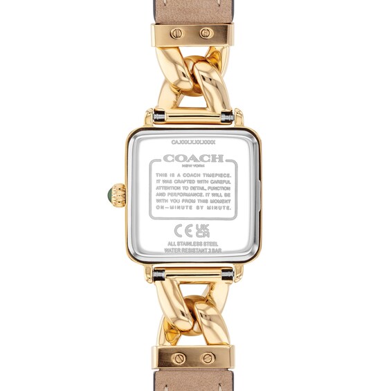 Ladies' Coach Cass Gold-Tone IP Square Watch with Green Dial and Green Leather Strap (Model: 14504557)