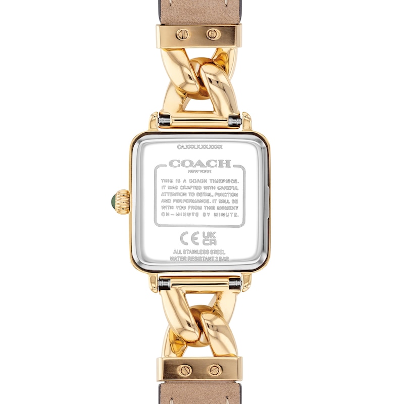 Main Image 3 of Ladies' Coach Cass Gold-Tone IP Square Watch with Green Dial and Green Leather Strap (Model: 14504557)