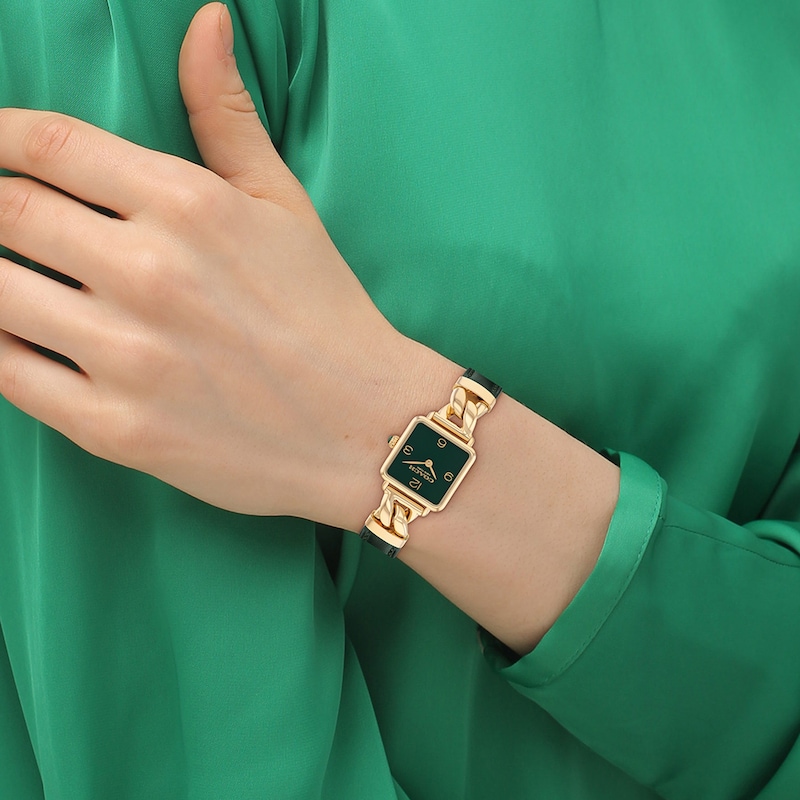 Main Image 4 of Ladies' Coach Cass Gold-Tone IP Square Watch with Green Dial and Green Leather Strap (Model: 14504557)