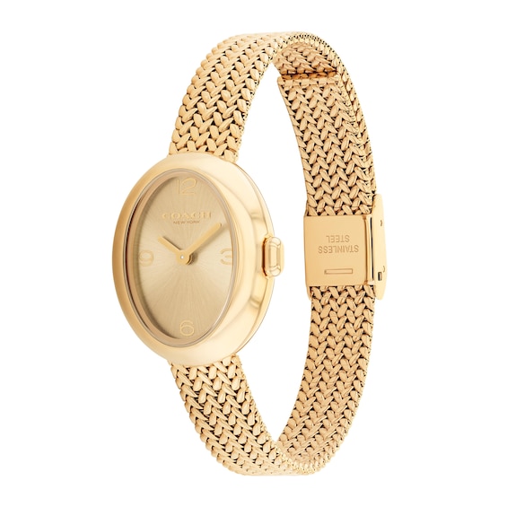 Ladies' Coach Sammy Gold-Tone IP Watch with Gold-Tone Oval Dial and Mesh Band (Model: 14504567)