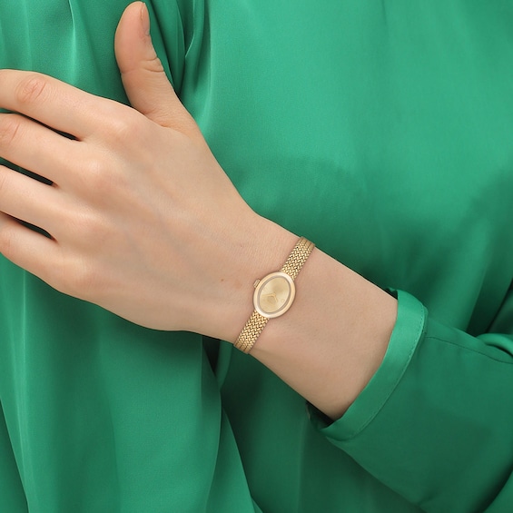 Ladies' Coach Sammy Gold-Tone IP Watch with Gold-Tone Oval Dial and Mesh Band (Model: 14504567)