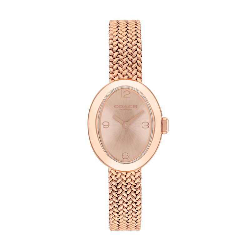 Main Image 1 of Ladies' Coach Sammy Rose-Tone IP Watch with Rose-Tone Oval Dial and Mesh Band (Model: 14504568)