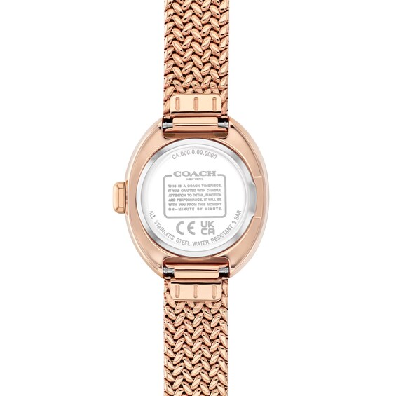 Ladies' Coach Sammy Rose-Tone IP Watch with Rose-Tone Oval Dial and Mesh Band (Model: 14504568)