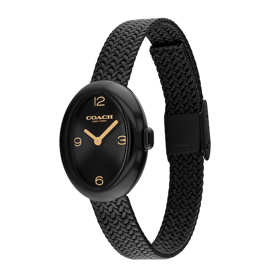 Ladies' Coach Sammy Black IP Watch with Black Oval Dial and Mesh Band (Model: 14504569)