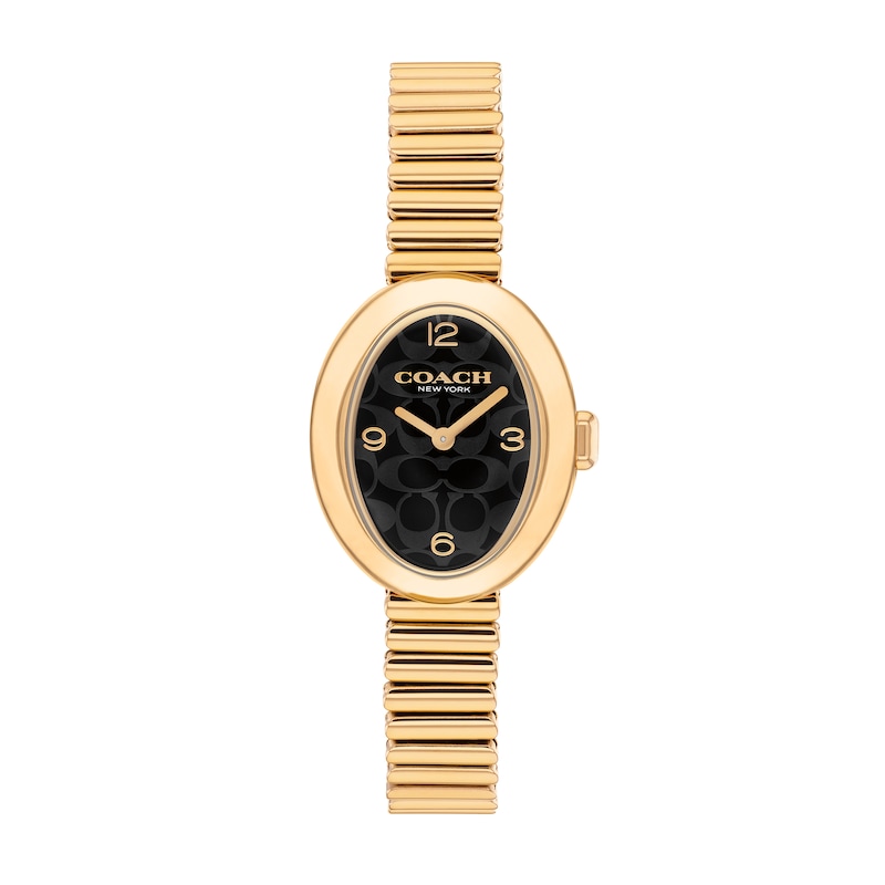 Main Image 1 of Ladies' Coach Sammy Gold-Tone IP Watch with Black Oval Dial and Expander Bracelet (Model: 14504571)