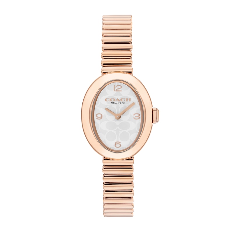 Main Image 1 of Ladies' Coach Sammy Rose-Tone IP Watch with White Oval Dial and Expander Bracelet (Model: 14504572)