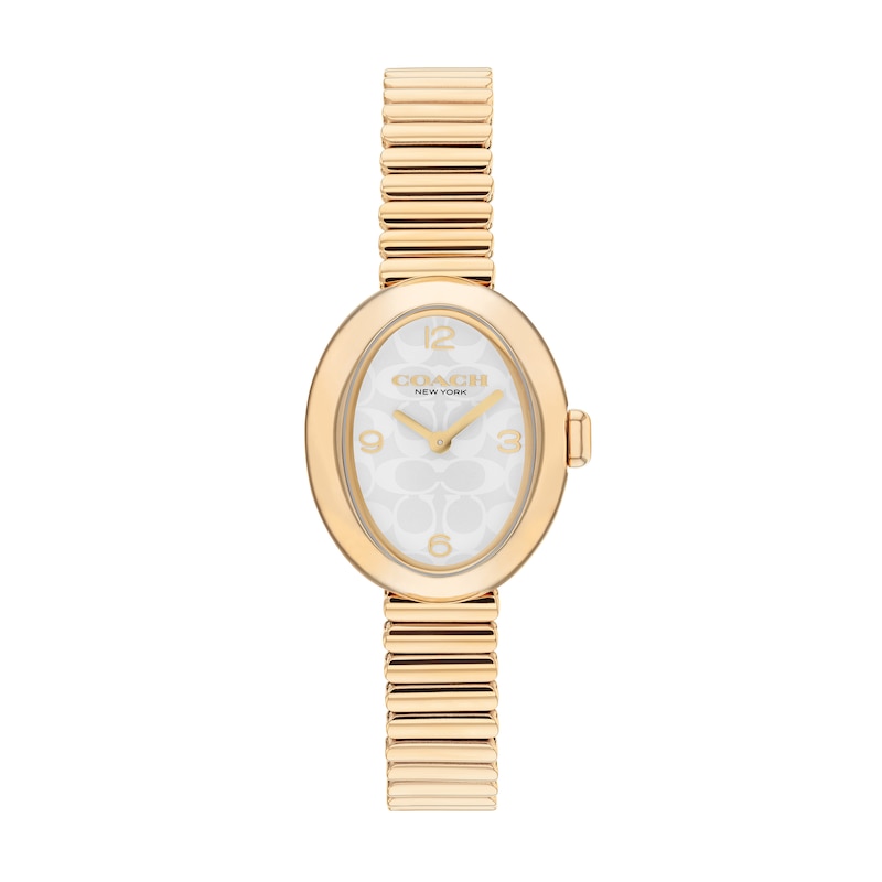 Main Image 1 of Ladies' Coach Sammy Gold-Tone IP Watch with White Oval Dial and Expander Bracelet (Model: 14504573)