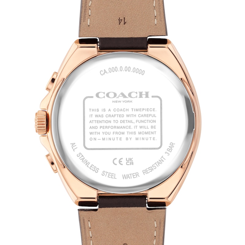 Main Image 3 of Men's Coach Jackson Chronograph Rose-Tone IP Watch with Navy Blue Dial and Brown Leather Strap (Model: 14602745)