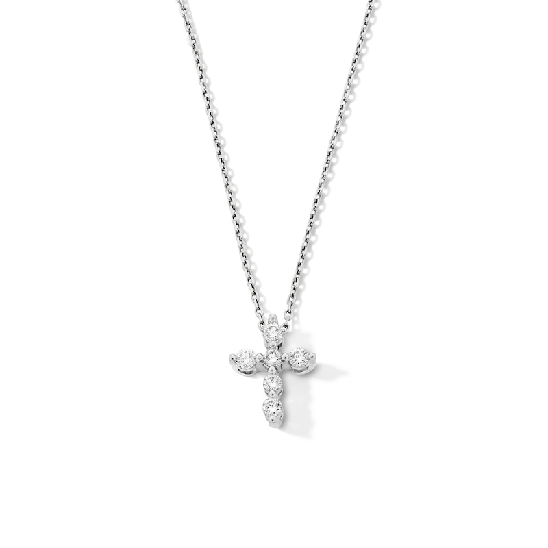 Main Image 1 of 1/4 CT. T.W. Certified Lab-Grown Diamond Cross Necklace in 10K White Gold (F/VS2) - 19”