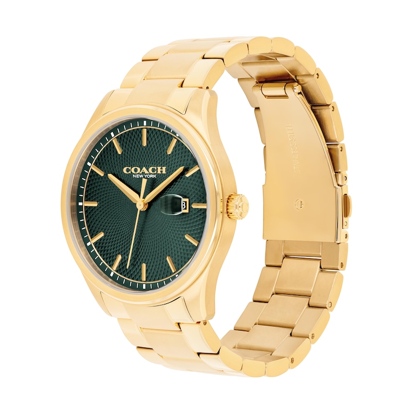 Main Image 2 of Men's Coach Oliver Gold-Tone IP Watch with Green Textured Dial (Model: 14602753)