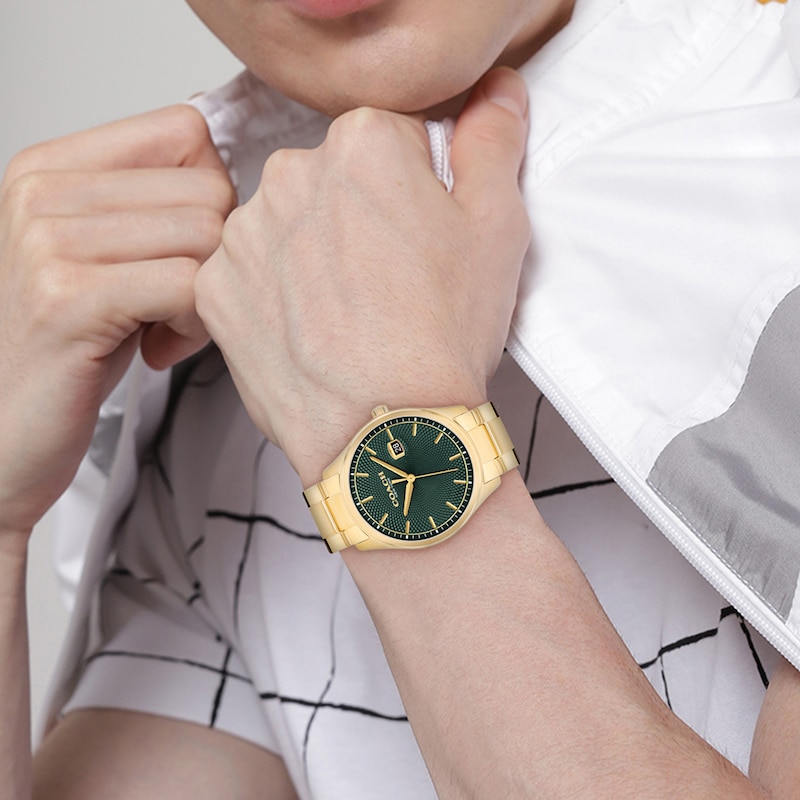 Main Image 4 of Men's Coach Oliver Gold-Tone IP Watch with Green Textured Dial (Model: 14602753)