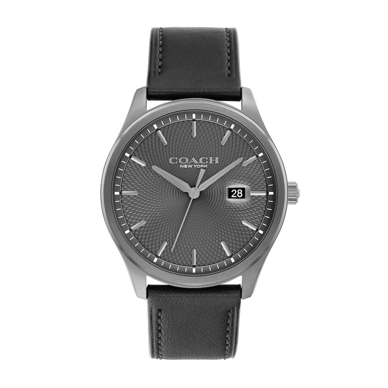 Main Image 1 of Men's Coach Oliver Gray IP Watch with Gray Textured Dial and Black Leather Strap (Model: 14602758)