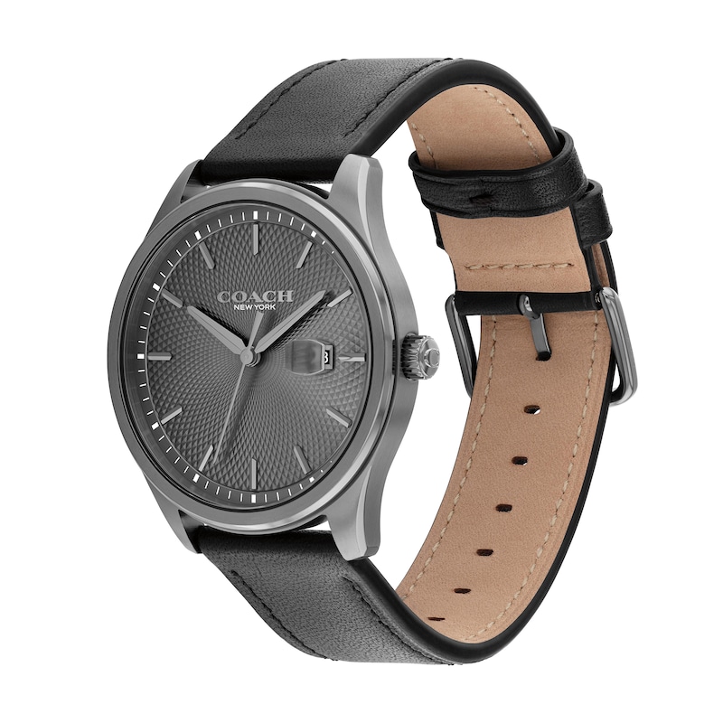 Main Image 2 of Men's Coach Oliver Gray IP Watch with Gray Textured Dial and Black Leather Strap (Model: 14602758)