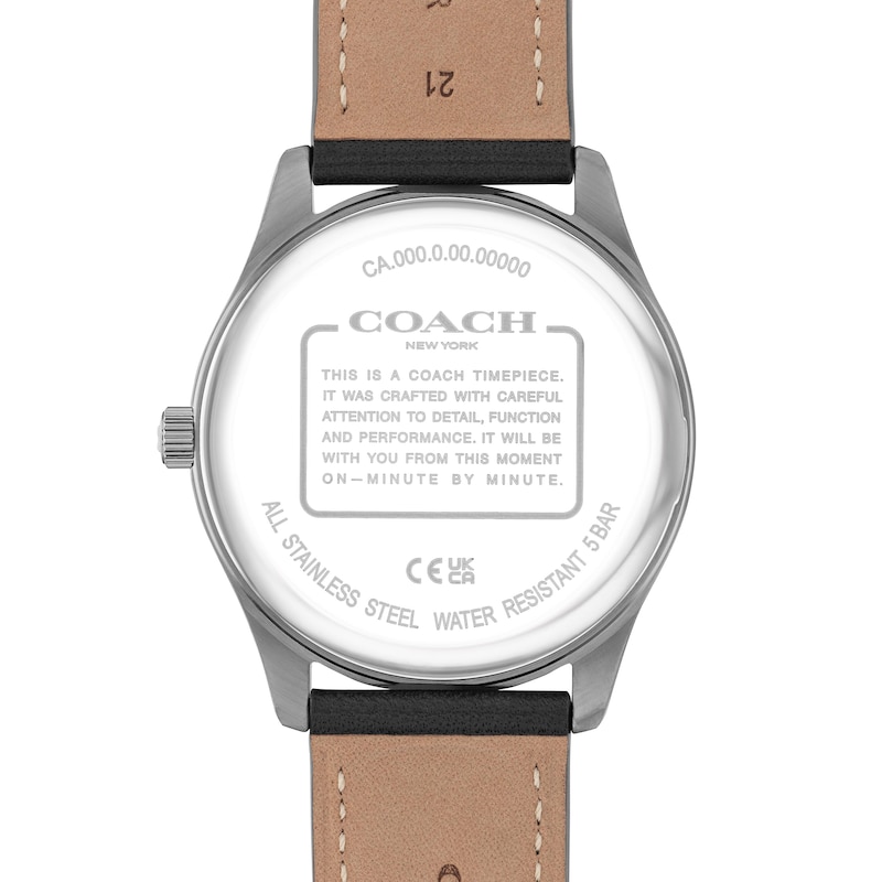 Main Image 3 of Men's Coach Oliver Gray IP Watch with Gray Textured Dial and Black Leather Strap (Model: 14602758)